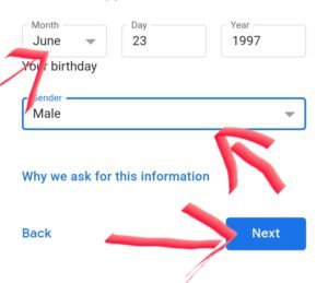 select Date Of birth and gender